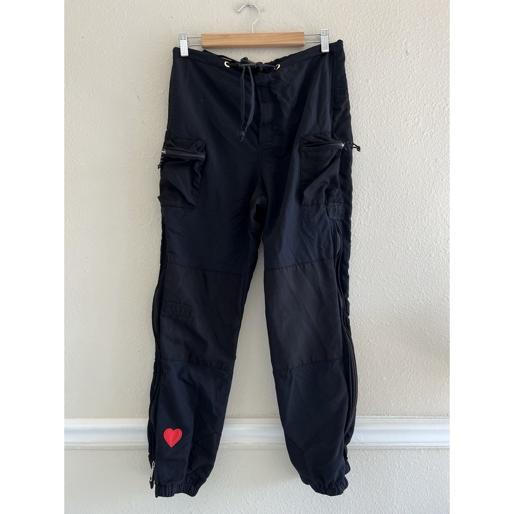 Round Two Hiking Black Pants Men's Small Side Zips Cargo Pockets Patch Utility